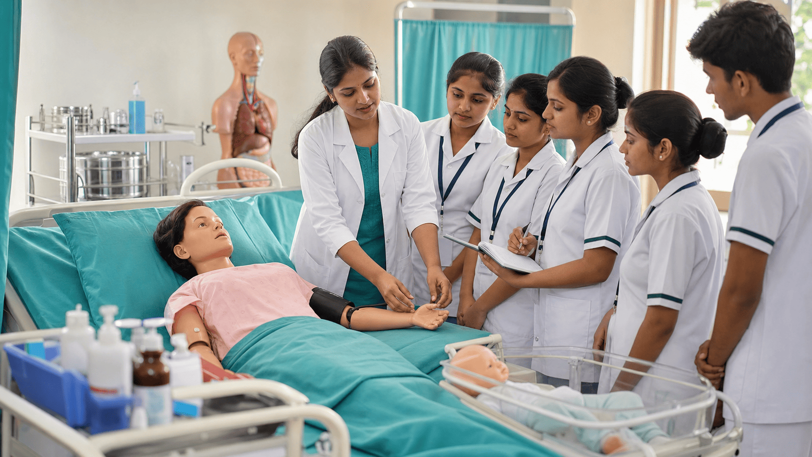 GNM nursing students learning in laboratory